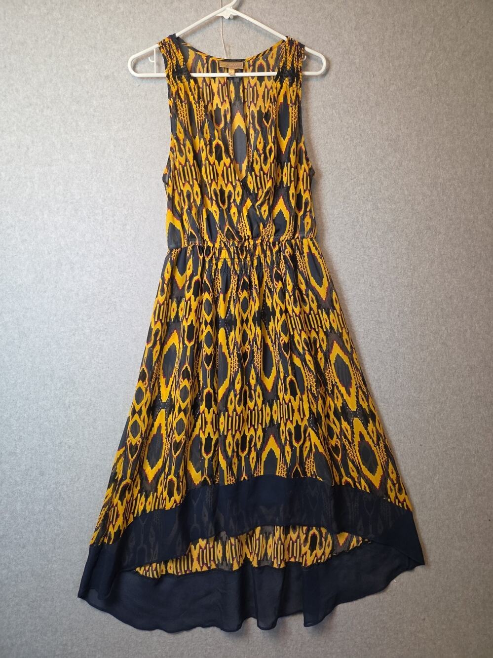 Princess Vera Wang Yellow Gray Ikat Sleeveless High Low Midi Dress Women L Lined